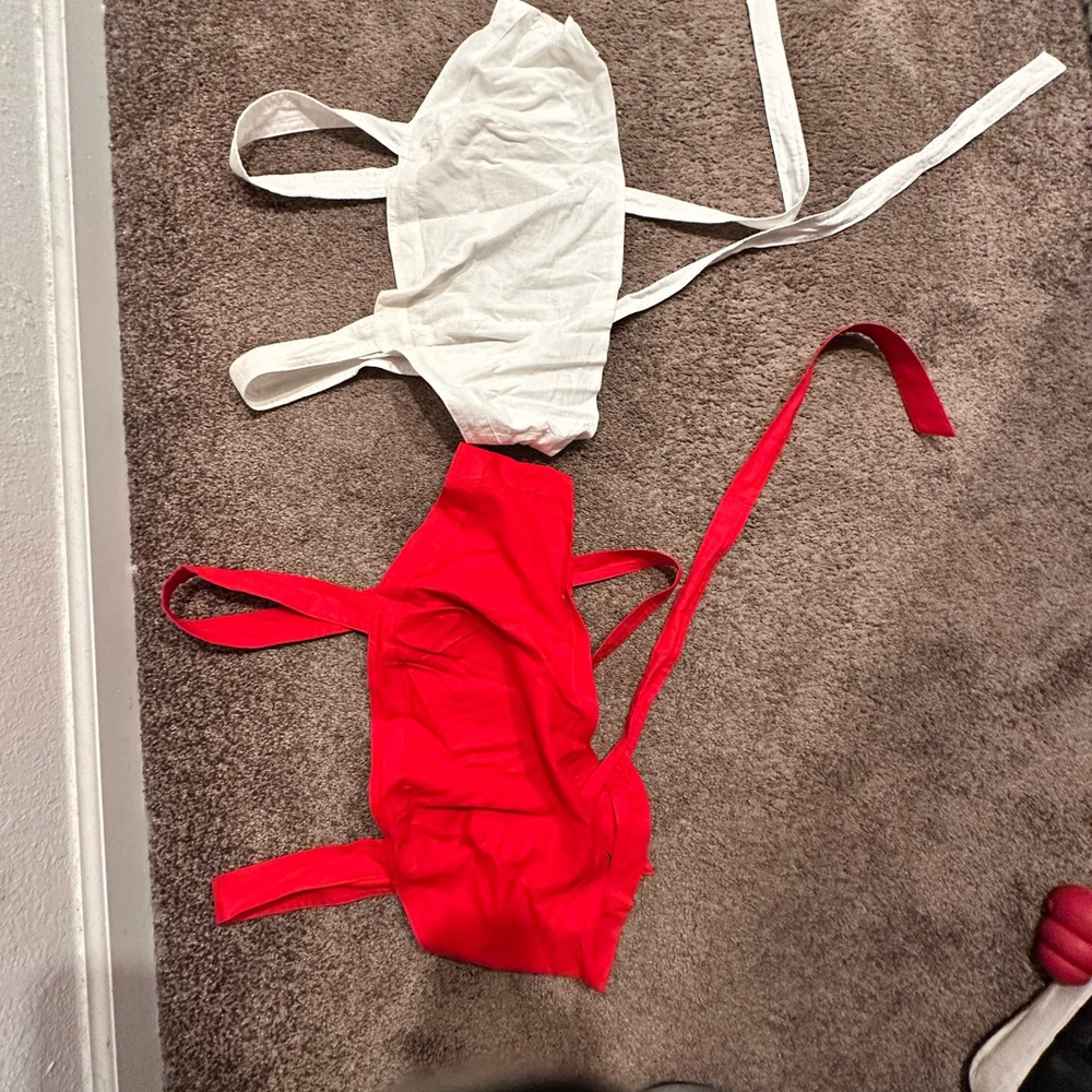 Red and White crop linen top in red and white. The red one is new with tags.